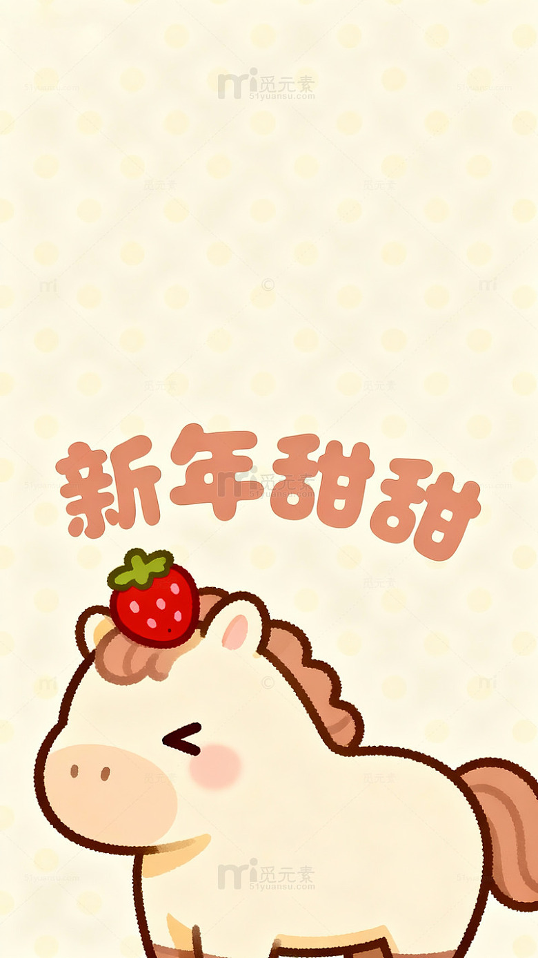 新年可爱卡通马草莓祝福图片