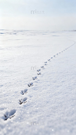 雪地足迹冬日风光摄影图片