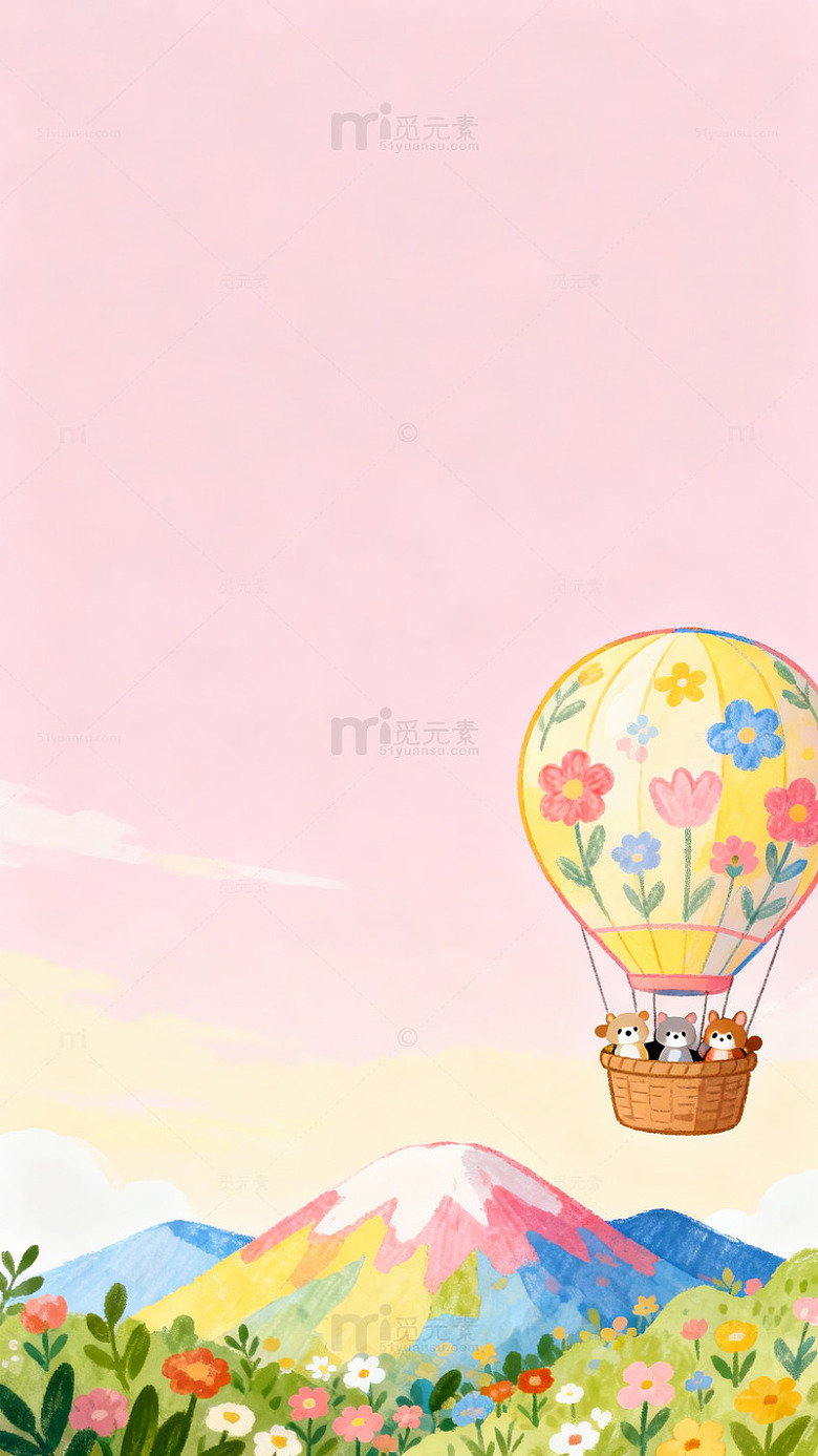 热气球卡通风光插画