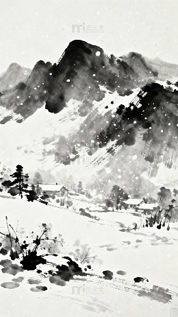 水墨山水画冬日雪景