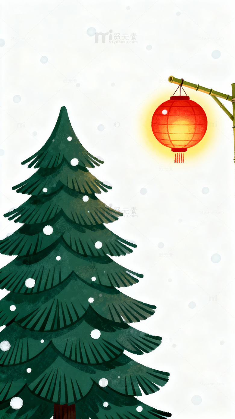 雪景红灯笼节日插画