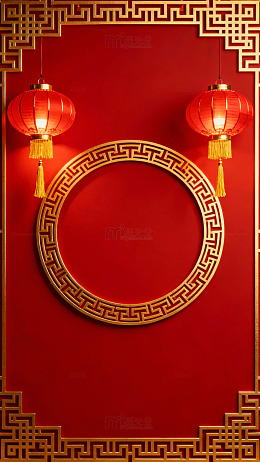 传统中国红金色装饰图案设计