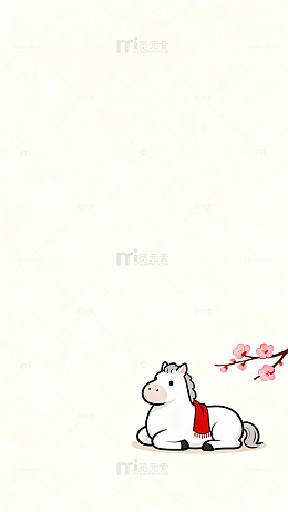 卡通小马樱花插画