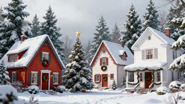 冬日雪景小屋圣诞装饰