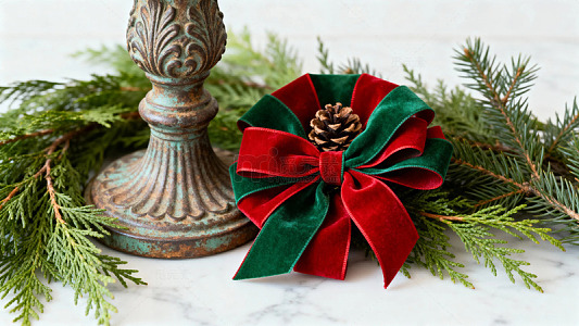 圣诞节日装饰松枝蝴蝶结摆件