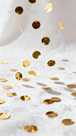 金色硬币飘落白色背景