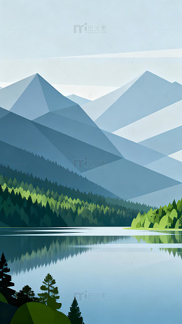 山水风景平面插画设计素材