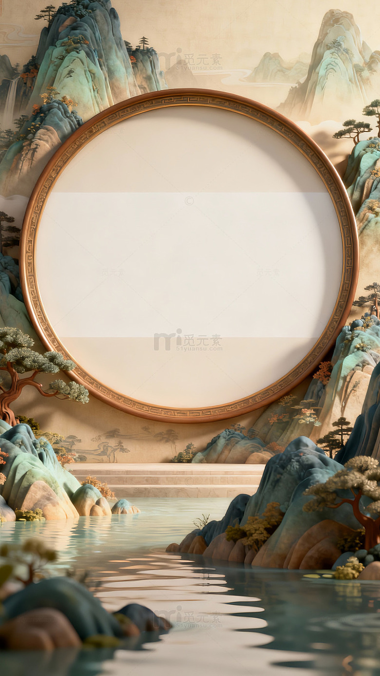 古典山水画框背景图