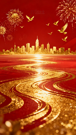 喜庆新年城市烟花背景