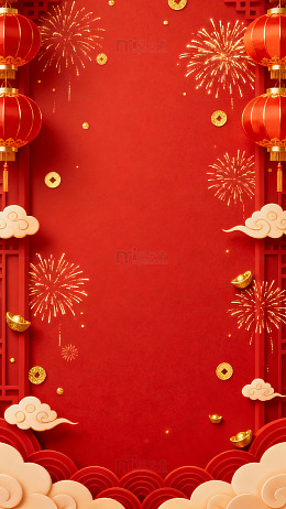 喜庆春节烟花灯笼背景图
