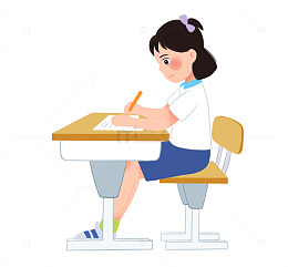 女孩专注于桌前书写