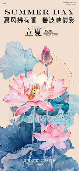 夏日荷花插画宣传海报