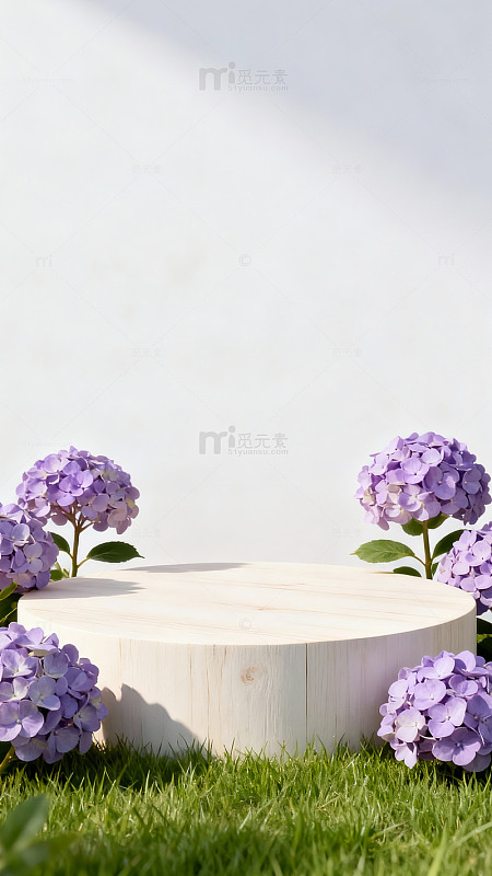 木质圆台绣球花展示场景