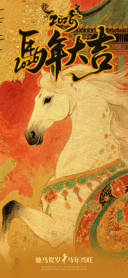 骏马迎春喜庆插画