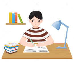 男孩书桌前专注书写场景