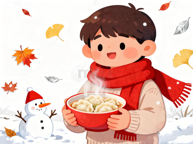 冬日温馨饺子插画素材