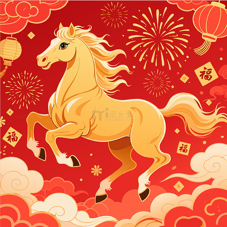 卡通手绘金马贺岁