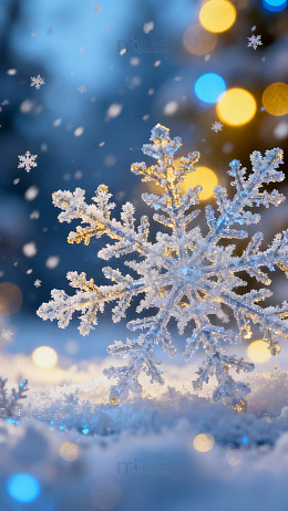 冬季雪花特写背景虚化灯光点缀-7754