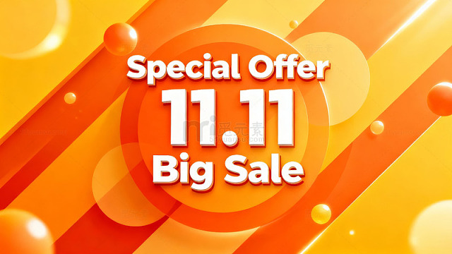橙黄色背景上的双十一促销广告