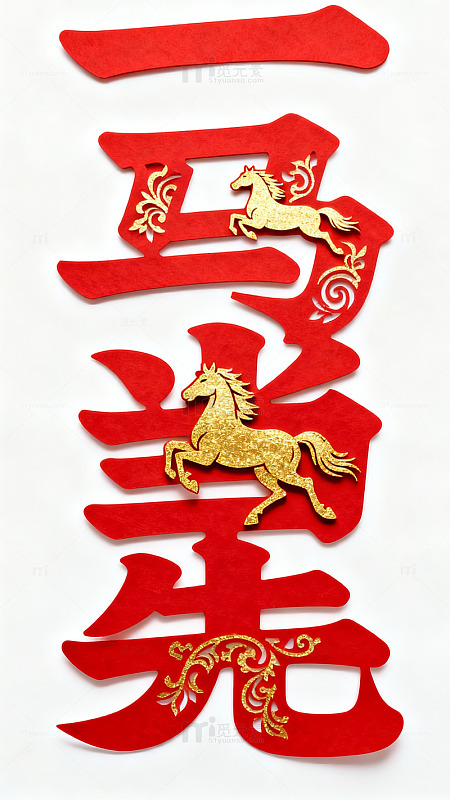 红色喜庆马年装饰贴画