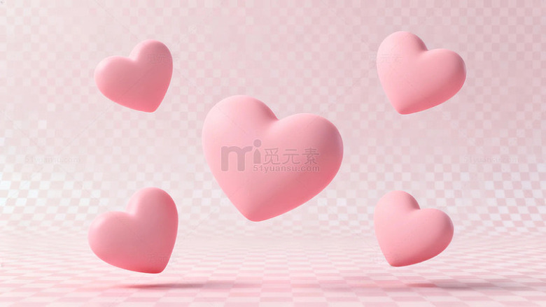粉色心形漂浮于浅色背景之上