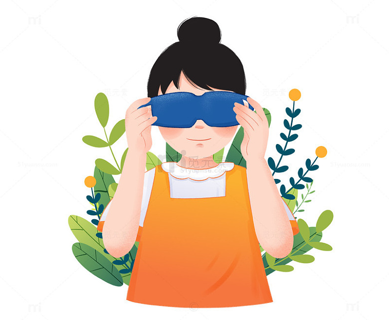 卡通女孩植物背景插画