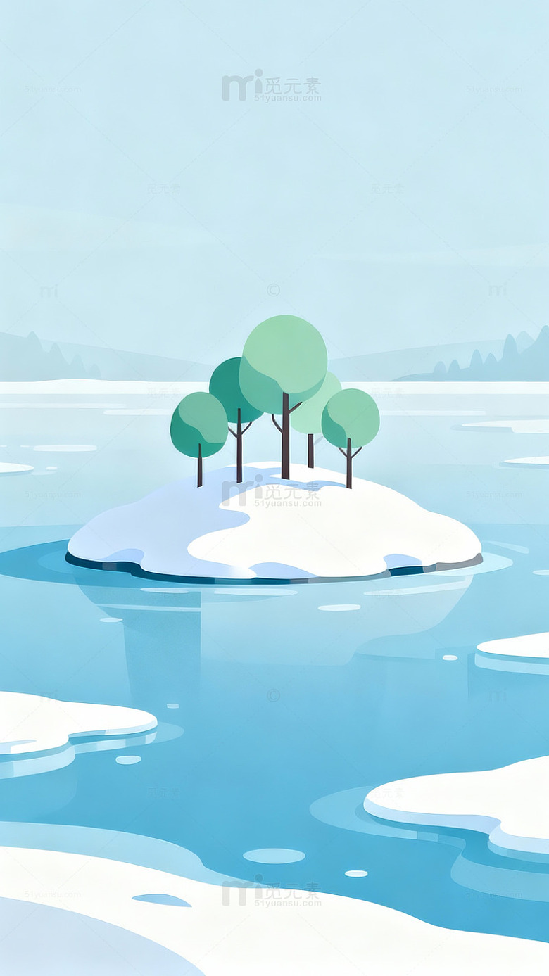 冬日雪景岛屿插画