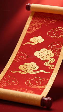 传统中国风云纹卷轴装饰画