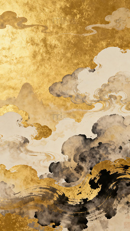 金黑云纹抽象艺术装饰画