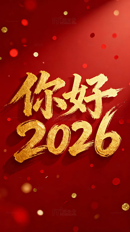 红色喜庆你好2026新年贺卡设计素材