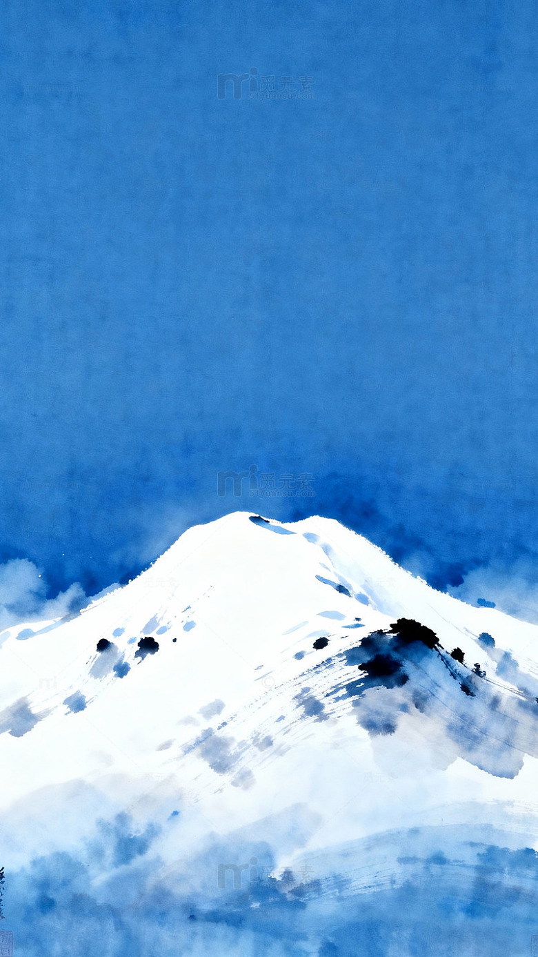 水墨雪山风光国画山水画