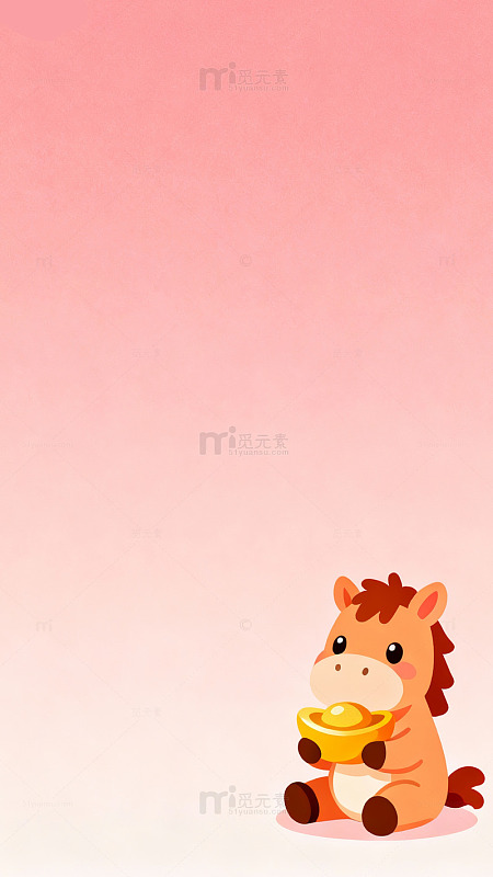 可爱卡通小马金元宝插画