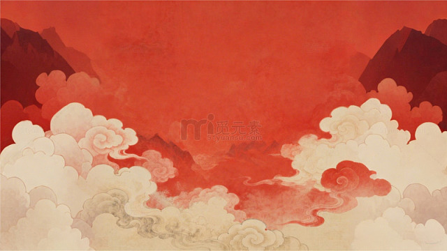 新年喜庆祥云烟花灯新年中国风手绘海报背景