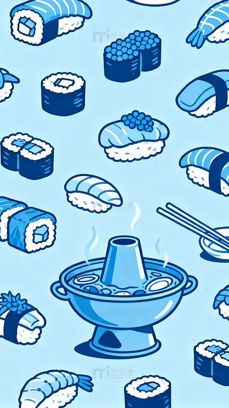 卡通寿司火锅插画设计素材