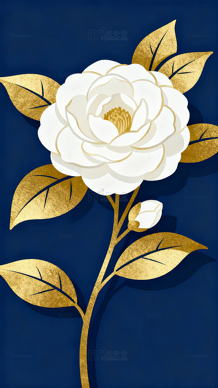 金叶白花朵艺术插画