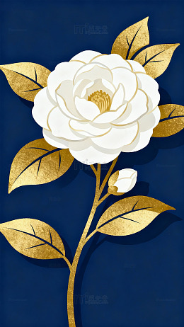 金叶白花朵艺术插画