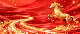 金色骏马红色背景宣传海报
