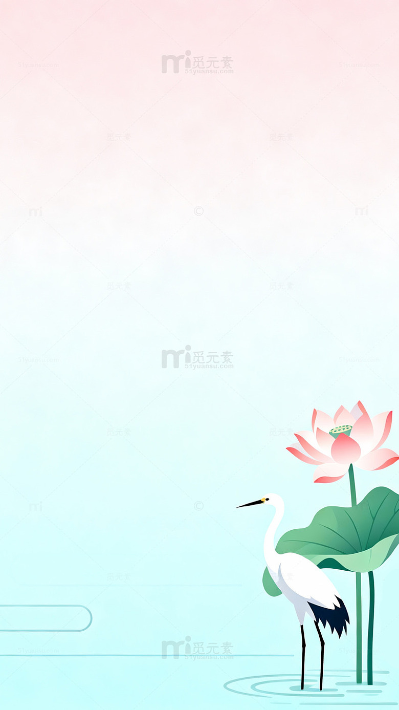 淡雅荷花白鹤插画背景