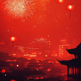 红色喜庆中国新年烟花场景