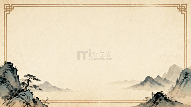 古风水墨山水画框设计素材