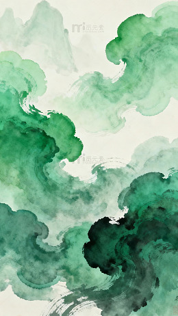 水墨绿云抽象艺术装饰画