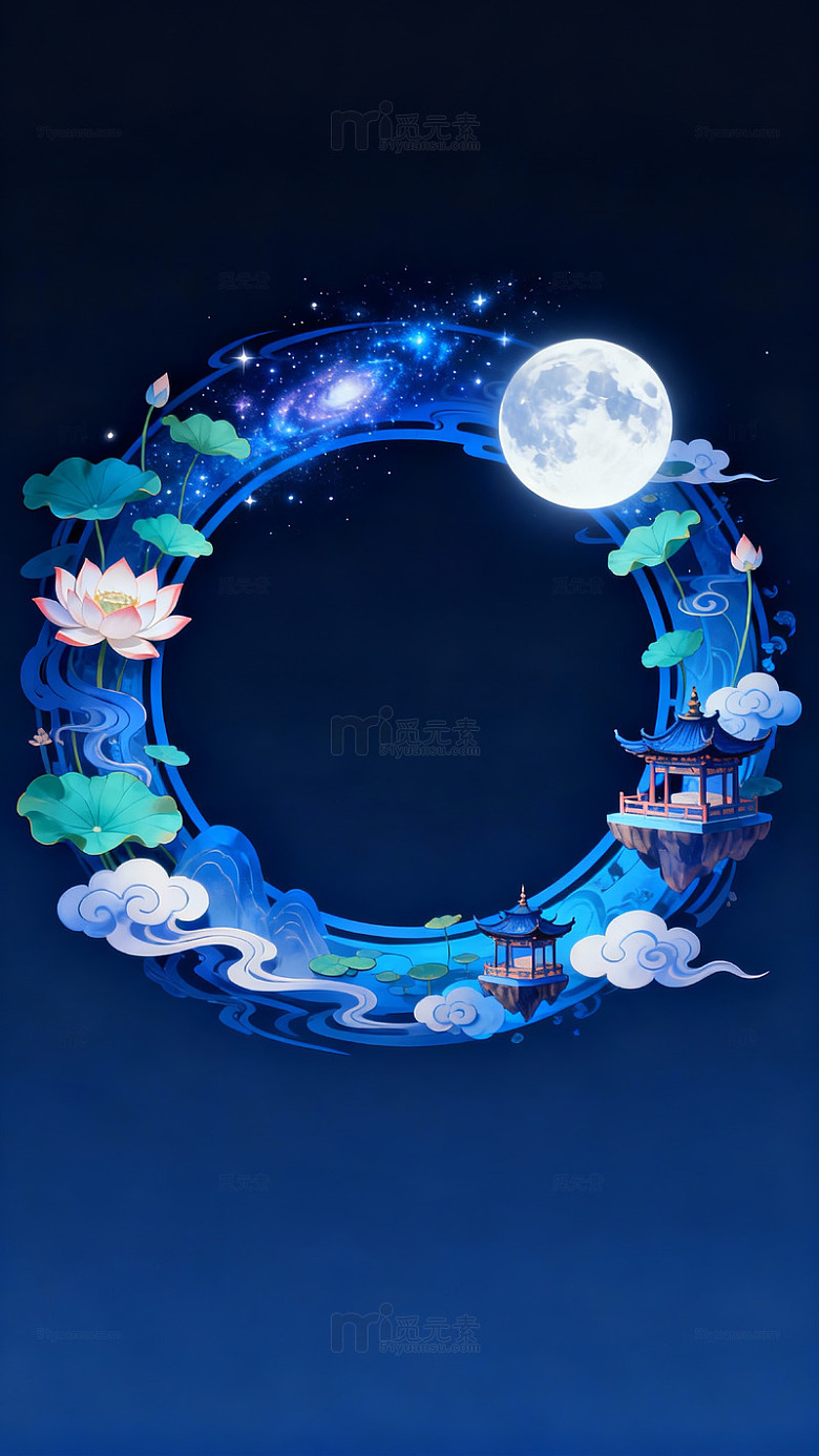 古风圆形夜景装饰画框