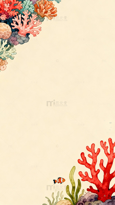 海洋生态水彩画边框
