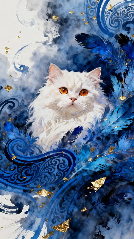 梦幻白猫艺术插画