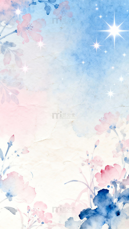 梦幻星空花卉水彩画