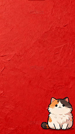 红色背景卡通猫咪插画