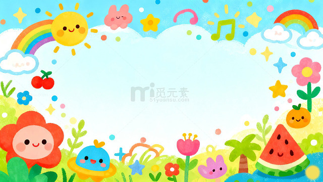 卡通风夏日花园边框设计素材