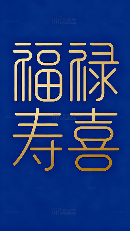 蓝色背景金色汉字祝福设计