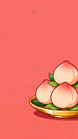 卡通桃子水果盘插画