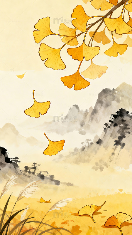 水墨银杏山水画